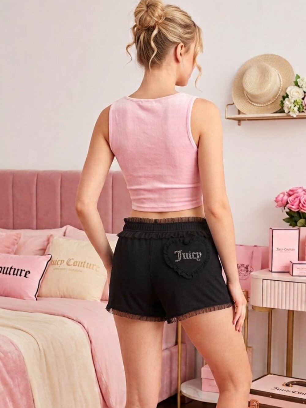 Juicy Couture Black Lounge Sleep Pajama Shorts Heart Logo M